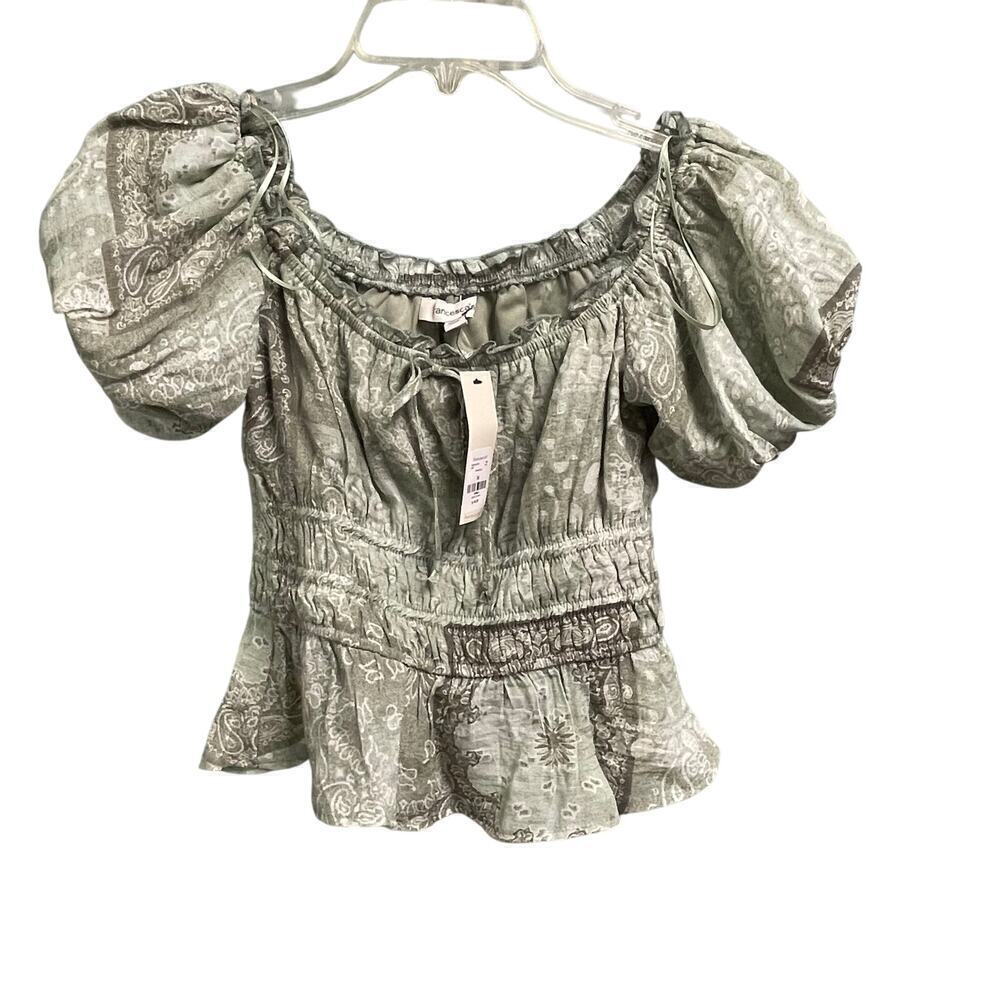 Francesca's Sage Puff Sleeve Top NEW Size XS Babydoll Feminine Cottage Prairie
